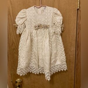 Vintage Style Baptism Dress Lace Overlay Heirloom Ivory Made in Mexico